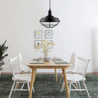Industrial Barn 1 Lt Pendant Light in Black with Wire Guard for Dining Table Kitchen Island