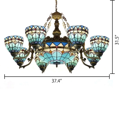 7/9-Head Dining-living Room Up/Down Lighting Mediterranean Style Tiffany Chandelier in Brass Finish