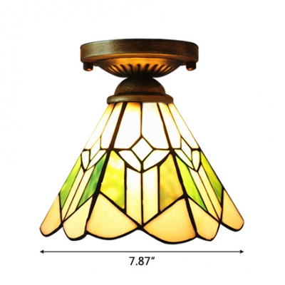 Green Mission Pattern 1 Light Hexagon Semi Flush Mount with Bronze Finish Canopy