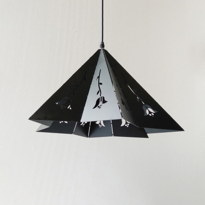 Industrial Style for Restaurant Single Light Hanging Pendant with Conical Shade Cutout Pattern, Black