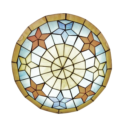 Mediterranean Style Star Motif Kids Room Flush Mount Light with Tiffany Stained Glass Shade, 2 Sizes