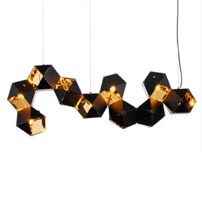 Multi Light LED Chandelier Black and Gold High Brightness Metal Shade Long LED Chandeliers for Hotel Gallery Bar