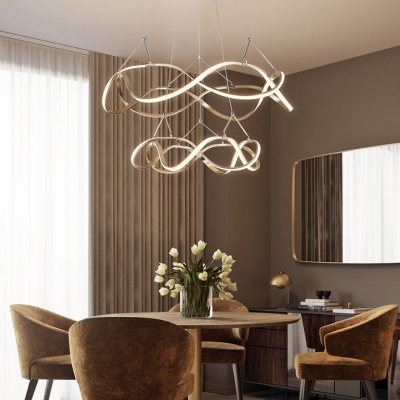 Room Decorative Lights Polished Brass Twist LED Pendant Light 33/83/152W Ultra Modern Multi Ring Chaos LED Chandelier LED Warm White Neutral Light