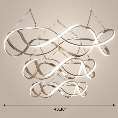 Room Decorative Lights Polished Brass Twist LED Pendant Light 33/83/152W Ultra Modern Multi Ring Chaos LED Chandelier LED Warm White Neutral Light