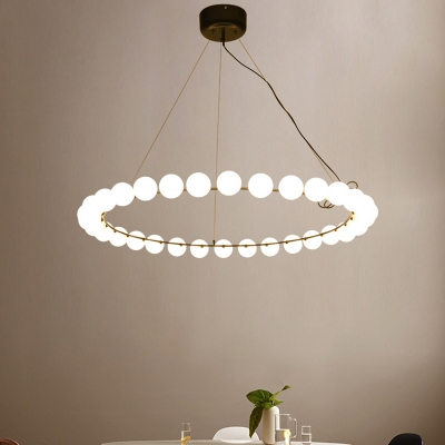 110V-240V 32W Modern LED Circle Pendant Light Black Steel Cream Glass Bubbles LED Chandeliers 33.46