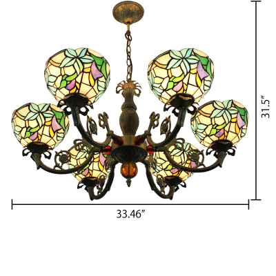 3/6-Light Tiffany Colorful Glass Floral Theme Chandelier with Bowl Shades