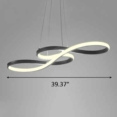 Double-Sided LED Twist LED Chandelier 32/50W Black Acrylic Curved LED Pendant Lighting in Small/Large Size for Office Study Room Dining