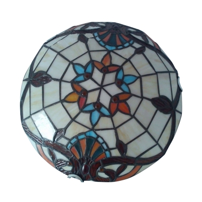 Gorgeous Flower Motif Accented Tiffany Glass Shade Flush Mount Ceiling Light