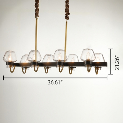 Height Adjustable Brass LED Linear Chandeliers Clear Glass Shade Hanging Chandelier for Dining Room
