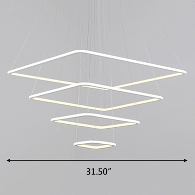 Integrated LED Warm White Neutral Light Ultra-thin Multi Tiered Rectangular LED Chandelier in White for Foyer Hallway Staircase Office