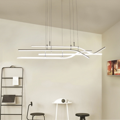 Modern White/Brown Linear LED Chandelier 42W LED Warm White Light for Cafe Studio Office