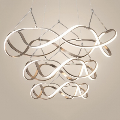 Room Decorative Lights Polished Brass Twist LED Pendant Light 33/83/152W Ultra Modern Multi Ring Chaos LED Chandelier LED Warm White Neutral Light