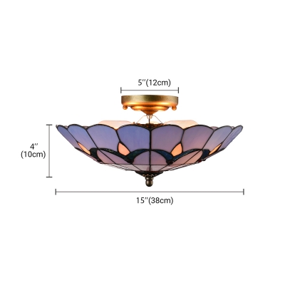 Tulip Pattern Tiffany Flush Mount Ceiling Fixture with Stained Glass Shade in Blue, 16