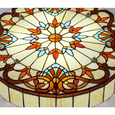 Victorian Style Tiffany Stained Glass Flush Mount Ceiling Light in Drum Shape 11.81