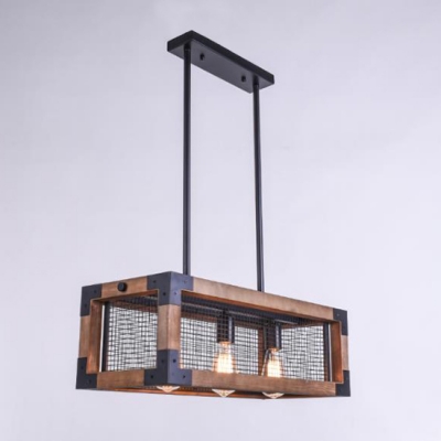 23.62'' Long Industrial Style 3 Light LED Chandelier with Wood Iron Shade