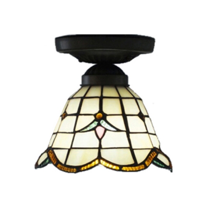 6/7-Inch Wide Tiffany Flush Mount Ceiling Light with Tulip Pattern Glass Shade in Baroque Style