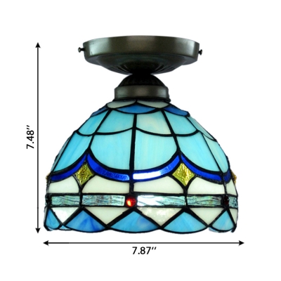 Baroque Flush Mount Ceiling Light in Tiffany Style with Blue Glass Shade 3 Sizes for Option