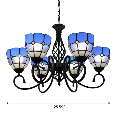 Blue Tiffany Style 5 Light Chandelier With Handmade Stainde Glass
