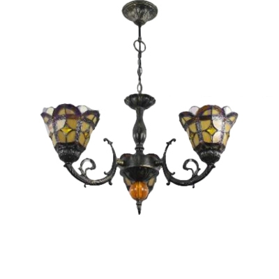 Classic Stained Glass Shade Wrought Iron Chandelier in Olde Bronze Finish 3 Designs for Option