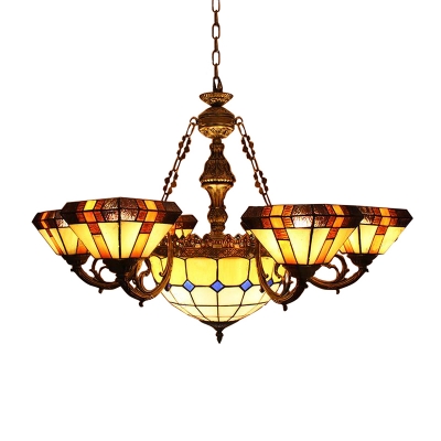 

Classic Tiffany 7-Light Yellow Stained Glass Chandelier with Center Bowl 2 Designs for Option, HL488728