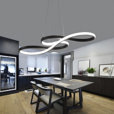 Double-Sided LED Twist LED Chandelier 32/50W Black Acrylic Curved LED Pendant Lighting in Small/Large Size for Office Study Room Dining