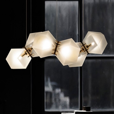 Elegant and Charm Frosted Glass Shade Chandelier Multi Light Gild Geometric Drop Light  for Dining Bar Counter Restaurant