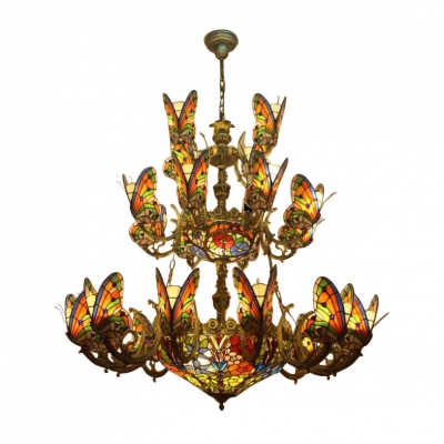 Large Size Multicolored Butterfly Designed Center Bowl Chandelier for Villa Hotel Lobby Dining Hall
