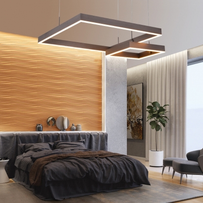 Modern Linear 2-Light/3-Light Square LED Chandelier Warm White Light Brushed Aluminum Lamp