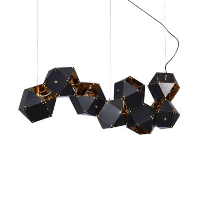 Multi Light LED Chandelier Black and Gold High Brightness Metal Shade Long LED Chandeliers for Hotel Gallery Bar