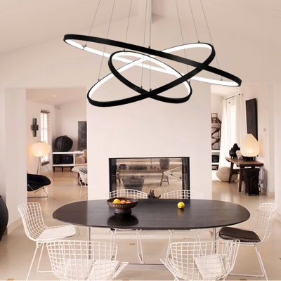 Multi Ring Pendant Light Black Halo LED Chandelier Aluminum Minimalist 1-Light to 5-Light Pendant Lighting for Entryway Foyer Dining Room