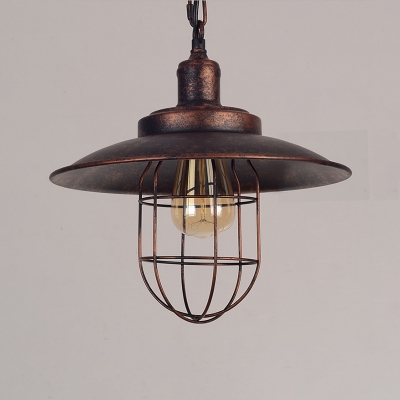 Rust 1-Light Pendant Vintage Style with Metal Shade Cage for Restaurant Cafe