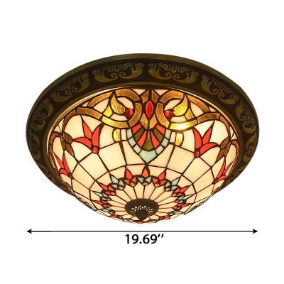 Splendid Tiffany Flush Mount Ceiling Light with Tulip Pattern Glass Shade in Victorian Style