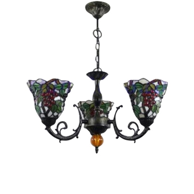 Three Light Tiffany Fruitage Chandelier with Multicolor Glass Shade