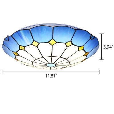 Tiffany Stained Glass Blue/Yellow Lotus Shape Ceiling Light Fixture 11.81