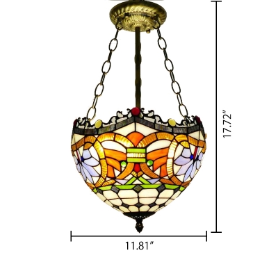 Victorian Multicolored Double/Triple Lights Hanging Light Fixture with Inverted Bowl Shade