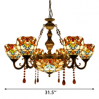 Victorian Style Gorgeous Flower Pattern Center Bowl Chandelier with 6 Arms in Antique Brass Finish