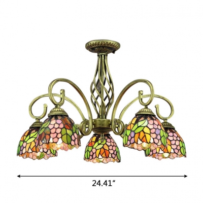 24 Inch Wide Grape Motif Five-light Tiffany Chandelier Ceiling Light