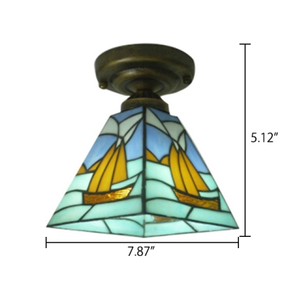 Colorful Flush Mount Ceiling Light with Tiffany Art Glass in Nautial Style, 8