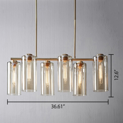 Gild 6 Light LED Hanging Light High Brightness Led Ambinet Cylinder Glass Shade LED Chandeliers for Dining Kitchen Restaurant