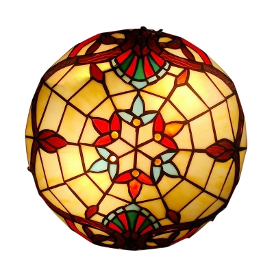 Gorgeous Flower Motif Accented Tiffany Glass Shade Flush Mount Ceiling Light