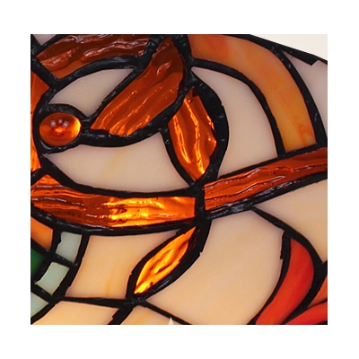 Gorgeous Flower Motif Accented Tiffany Glass Shade Flush Mount Ceiling Light