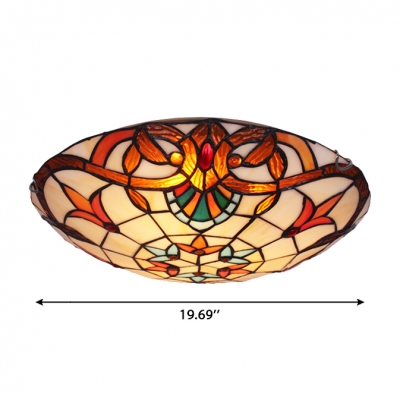 Gorgeous Flower Motif Accented Tiffany Glass Shade Flush Mount Ceiling Light