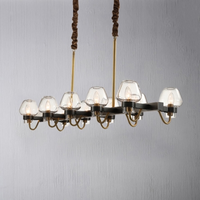 Height Adjustable Brass LED Linear Chandeliers Clear Glass Shade Hanging Chandelier for Dining Room