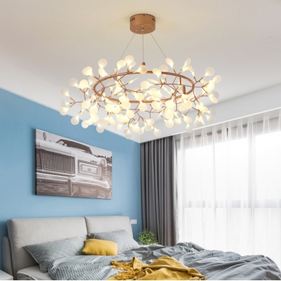 Indoor Accent Lighting Rose Gold Branch LED Chandelier Metal Ring Heracleum II LED Pendant Light with Adjustable Cord (AC100-240V)