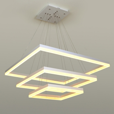 Modern Rectangular LED White Aluminum Chandelier Light with Adjustable Cord for Room Study