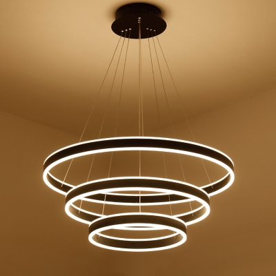 Modern Minimalist 1 Light-4 Light Suspension LED Pendant Matte Black Aluminum Circle Ring Multi Light LED Chandelier for Bathroom Dining Room Kitchen