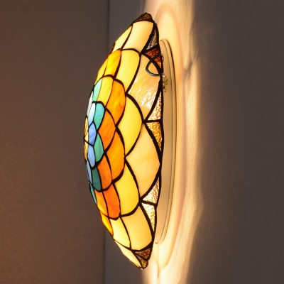 Multi-Colored Flower Design Ceiling Light Fixture in Tiffany Stained Glass Style 3 Sizes Available