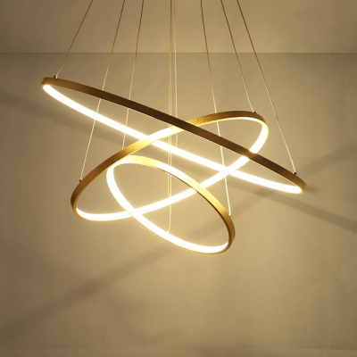 Ultra Modern Gold Finish Small/Large Halo LED Chandelier Brushed Aluminum 90/110W Ultra-thi