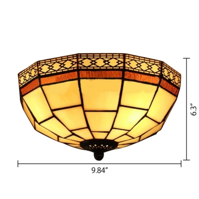 8 Inch Geometric Pattern Flush Mount Ceiling Light in Tiffany Stained Glass Style
