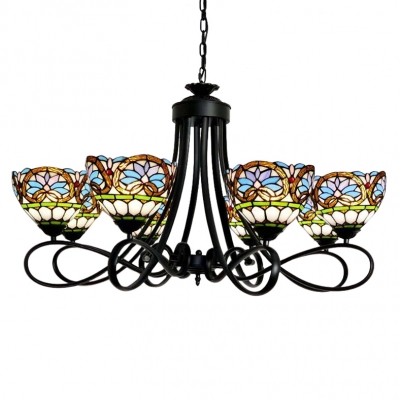 Stained Glass Bowl Shades, Iron Chandelier With Glass Shades